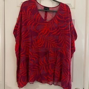CurationS Vibrant Red and Purple Leaf Blouse
